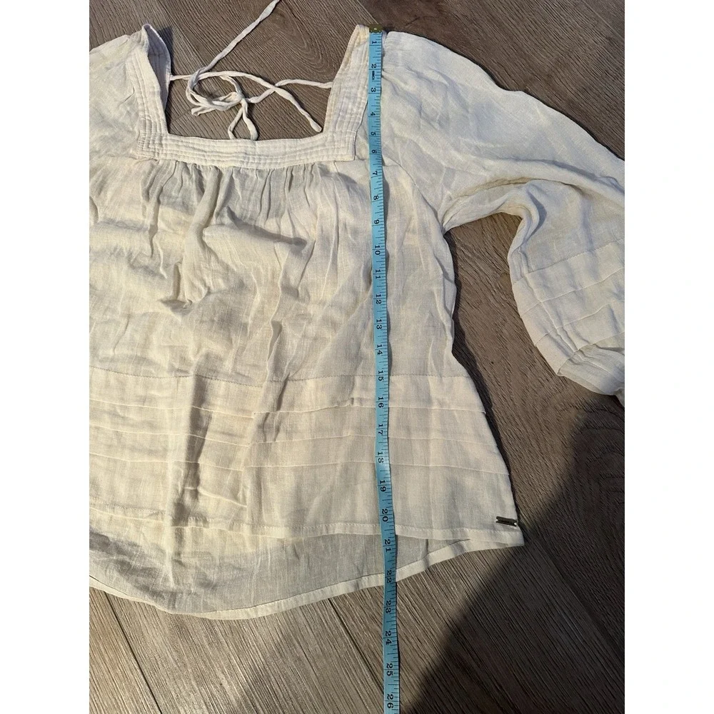 O'Neill Ivory Cotton Square Neck Peasant Balloon Sleeve Tie Blouse M - Picture 4 of 6